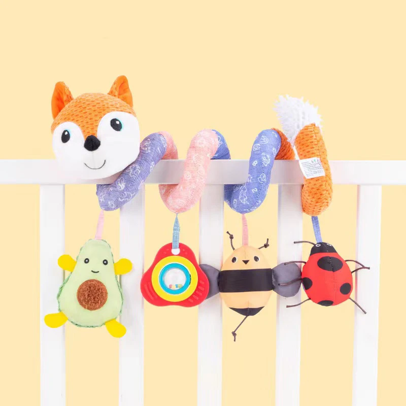 Infant baby plush soft stuffed animal toy cartoon rattle toy bed hanging spiral toy for stroller crib