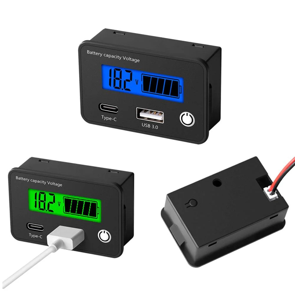 LCD Display Digital Battery Capacity Tester Percentage Level Voltage Meter Gauge 12V 24V Battery Monitor for Car Auto