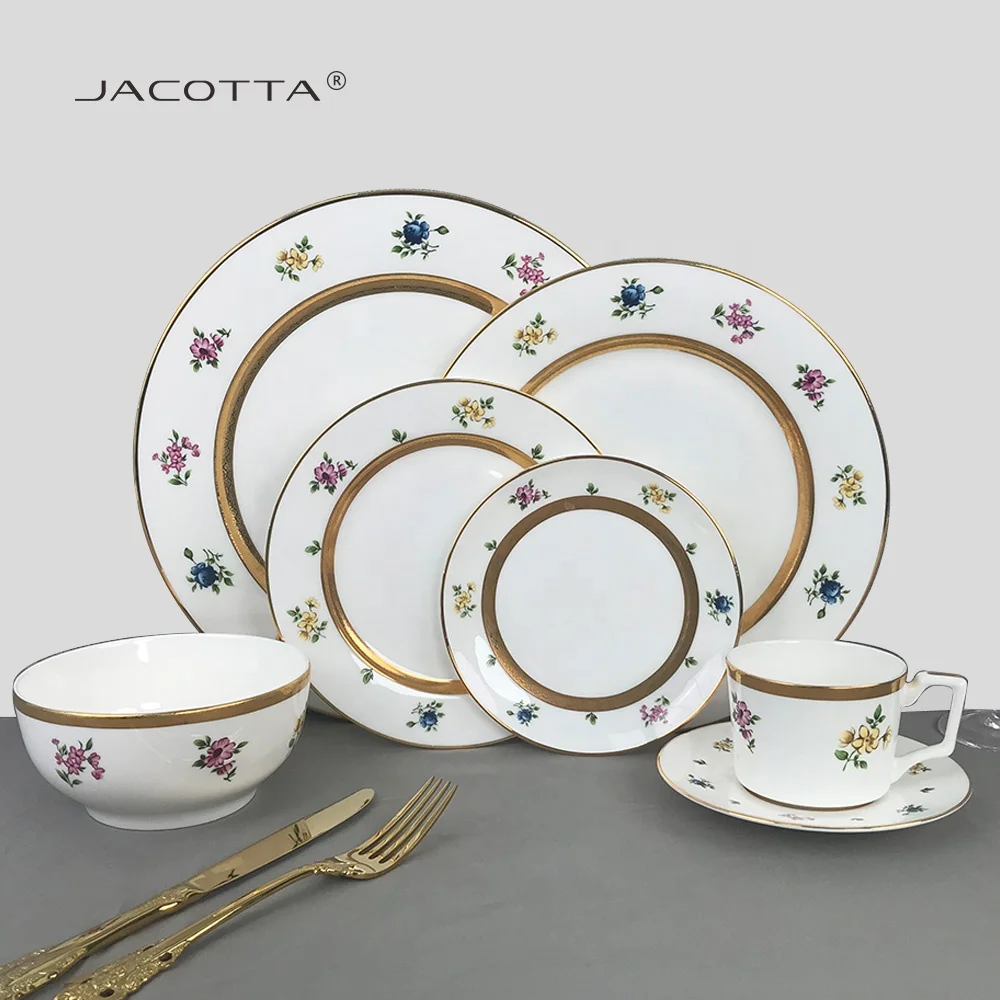 Wholesale English court style 6 Users Bone China Dinnerware Sets Ceramic Dishes Luxury Porcelain Plate Set