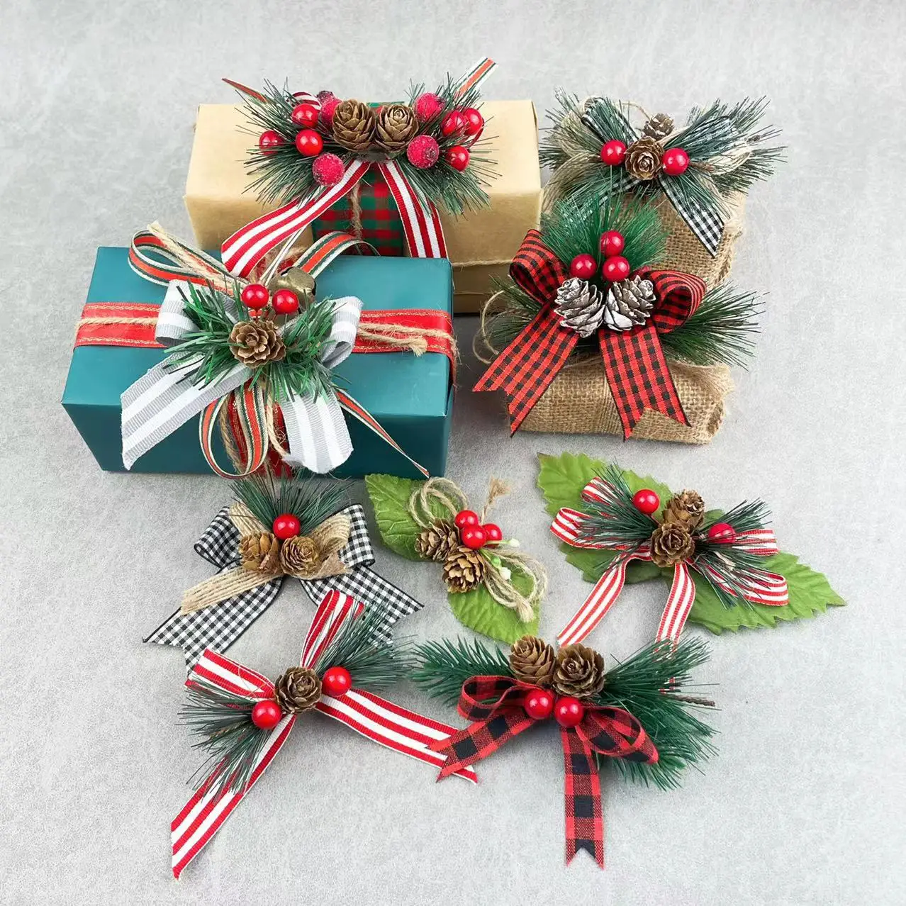 Рождественские украшения имитация банта сосновые иглы красные фруктовые аксессуары галстук Рождественская елка подвеска гирлянда из ротанга деревянная тарелка