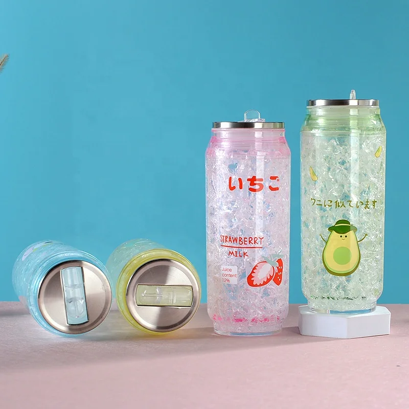 Hot Sale Reusable 15oz Plastic Double Wall Clear Acrylic Snow Globe Can Shaped Tumbler