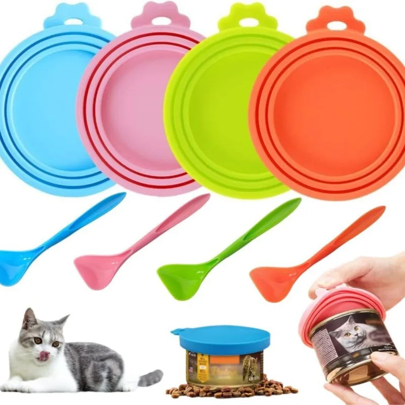 THEONE 3 Standard Size Bpa Free Silicone Dog Cat Pet Food Can Lids Cover for Pet Food Cans with Spoon