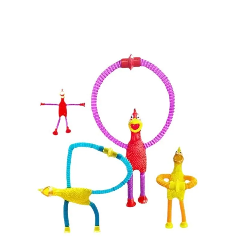2024 Pop Tubes Sensory Fidget Suction Cup Pop Tube screaming chicken Toys Squeeze Toys for Kids Multicolor LED Light Up Toys
