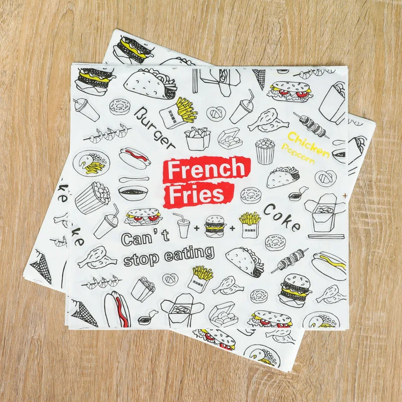 Food Grade Custom Hamburger Packaging Tissue Paper Printing Sandwich Greaseproof Wax Food Wrapping Paper