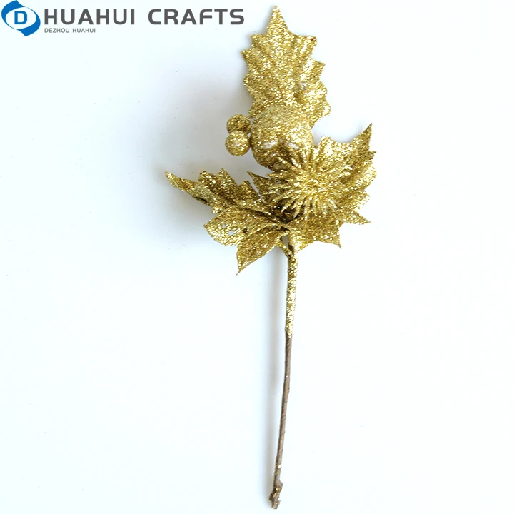 
Wholesale Christmas Tree Decoration Artificial Glitter Poinsettia Flowers Artificial Christmas Flower Branch New Year 