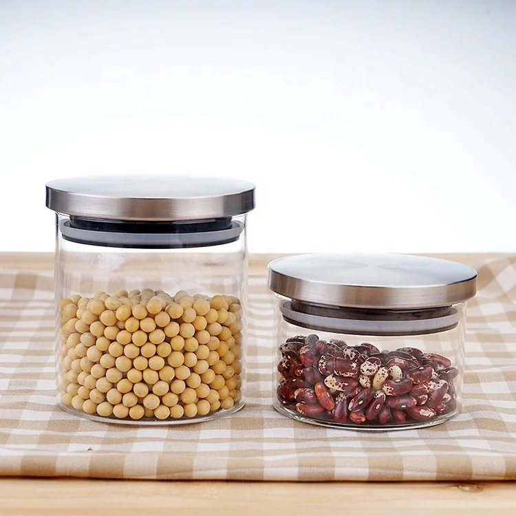 Manufacturers wholesale high borosilicate glass storage jars stainless steel lid sealed cans