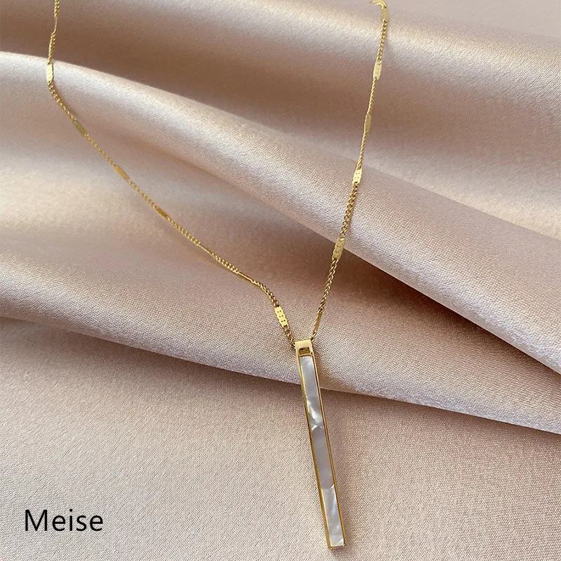 Yiwu Meise AN0623  Stainless Steel Shell Bar Choker Necklace 18K Gold Plated Bar Pendant Necklace For Girls
