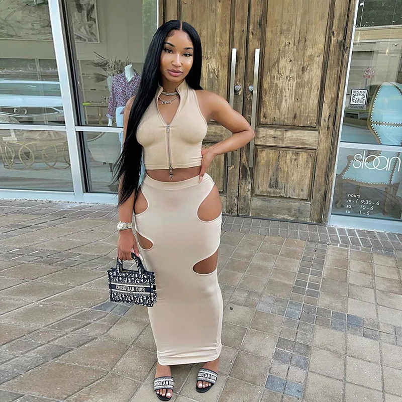 Huan Yi Summer Skinny Solid Grace Club pencil Dresses  ladies Hollow Out mini skirts and dresses