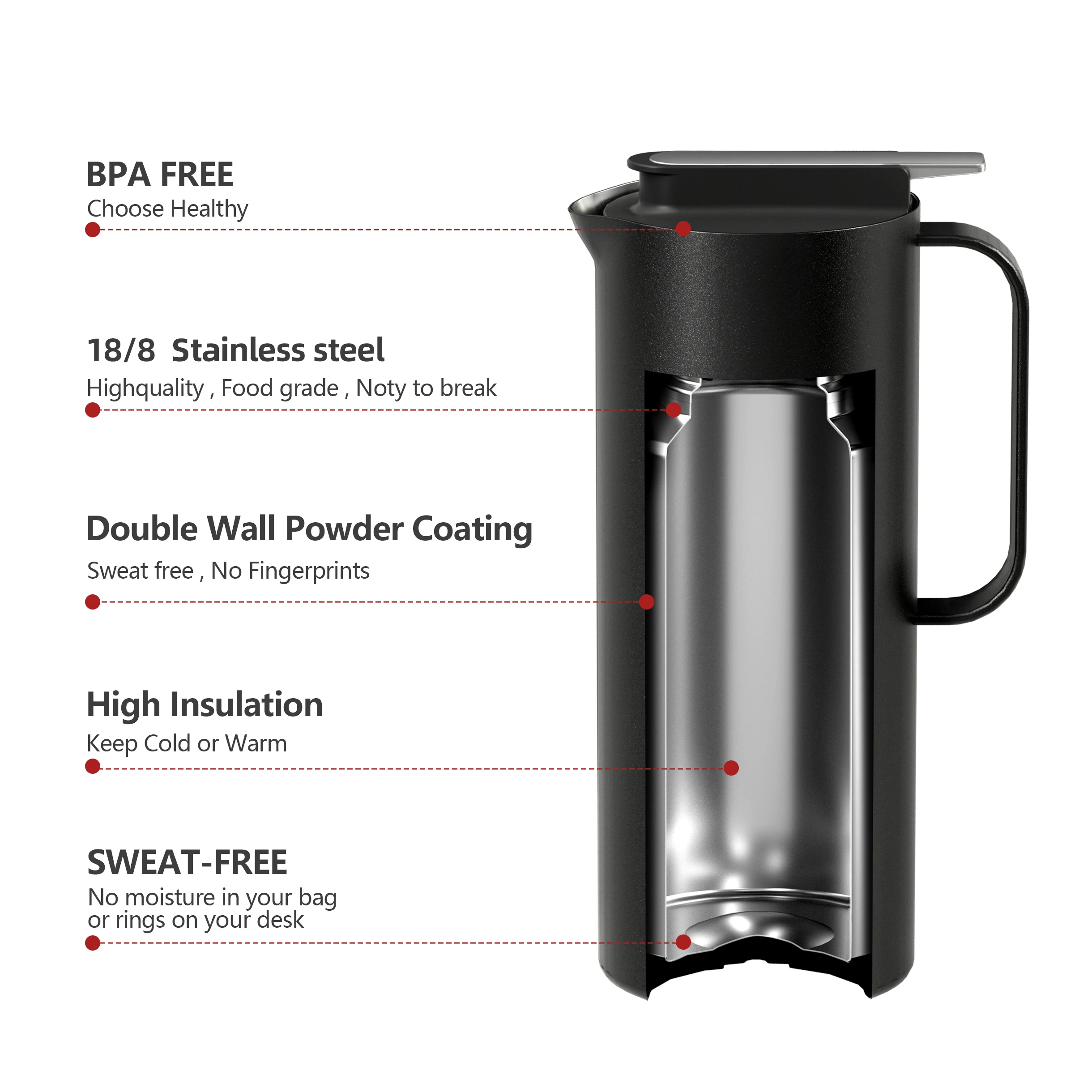 New Arrival metal Vacuum Termos Coffee Stainless Steel Thermal Coffee Carafe Pot with lid and handle