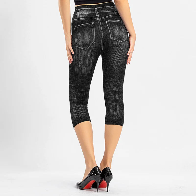 Nanchang Auyan Seamless High-waisted Fitness High Bomb Wholesales Vertical Stripe Pattern Denim Legging Butt Lifting For Women