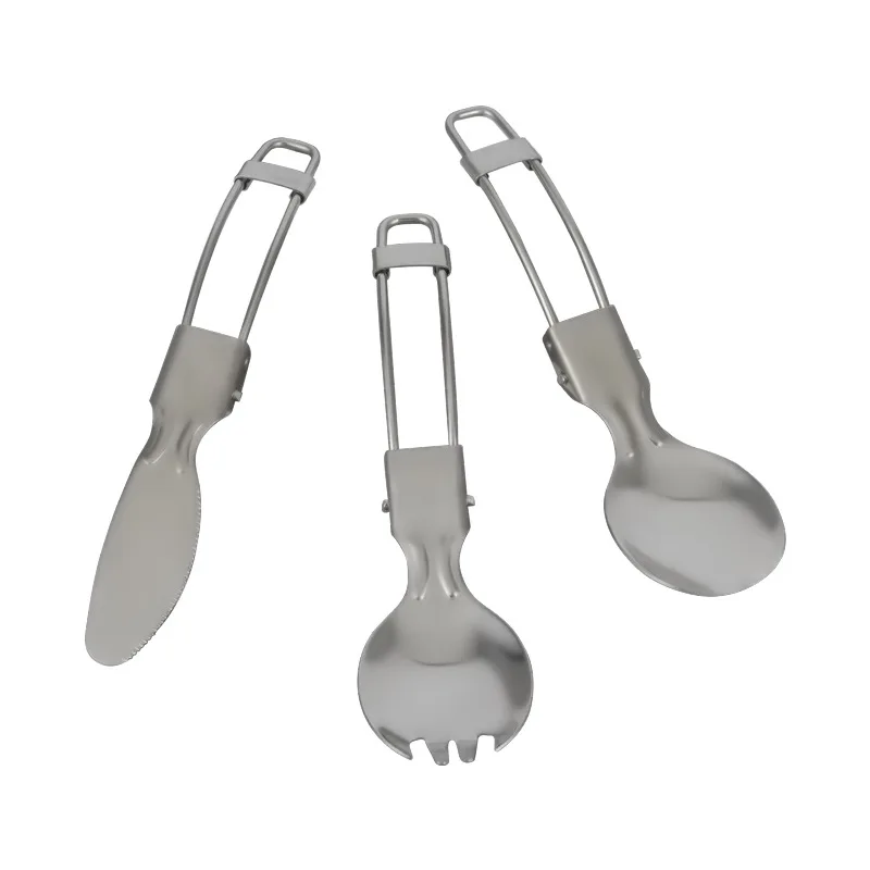 Foldable Portable Food Grade 304 Stainless Steel Folding Cutlery Set with Spoon Fork Knife Dinner Flatware