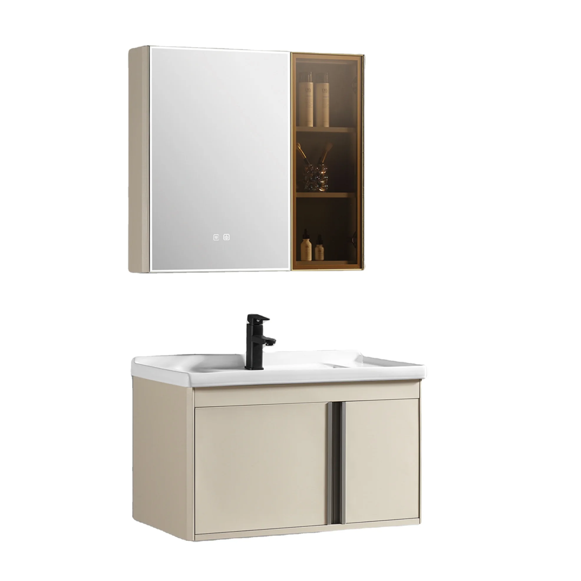 Light Luxury Single Basin Vanity Sink PVC Storage Bathroom Cabinet With Countertop Hand Wash Basin Sink