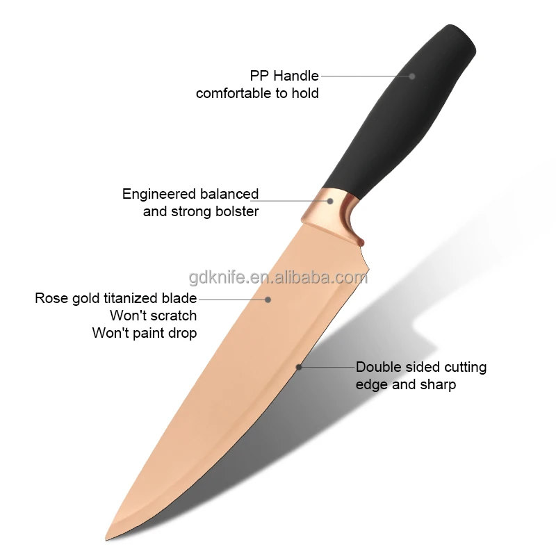 Wholesale New Design New Super Sharp 5 Pcs Household Kitchen Cooking colorful titanium blade stainless steel Knife Set