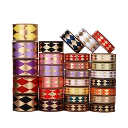 Satin Gold Foil Retro Floral 3 Inch Embossed Floral Logo Flower Business Brand Name  Custom Printed Ribbon