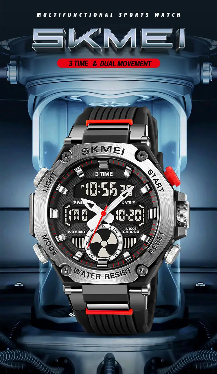 Skmei 2223 custom face  gents quartz watch stylish Silicone band double display Chronograph character business wrist watch