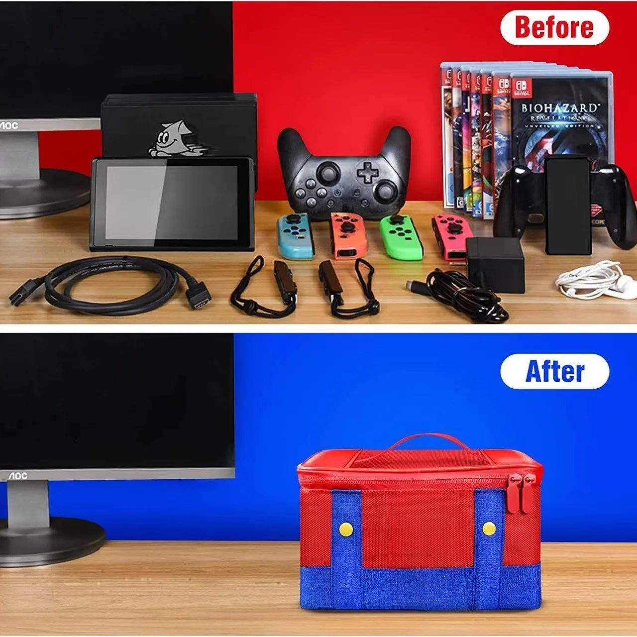 Waterproof Large capacity game console bag game accessories storage bag Mario switch NS protection bag