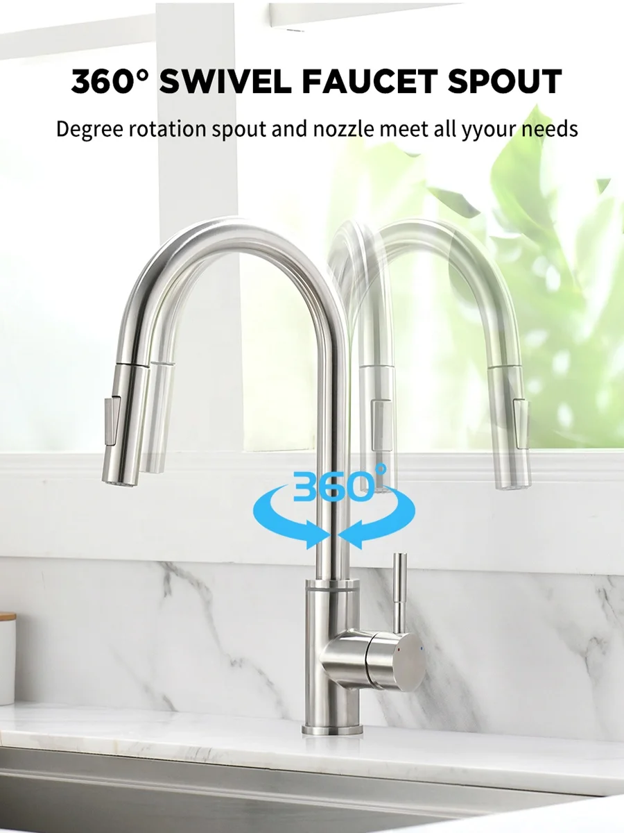 Hot sale sus304 Pull out Smart Touch Sensor Kitchen Faucet with LED 3 Way Water Saving Faucet Hot Cold Mixers Tap