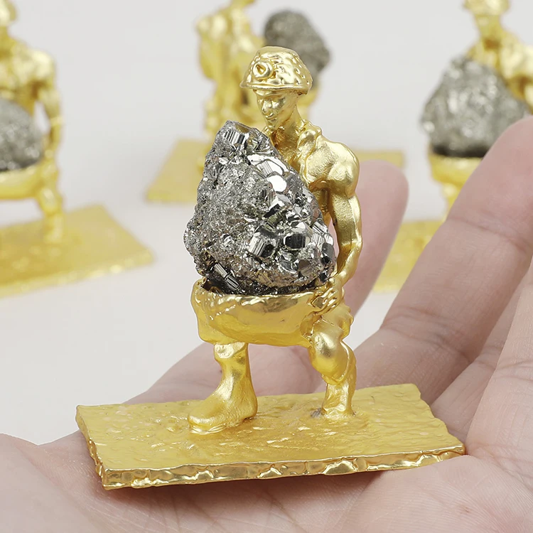 Bohemian Cheap Gold Plated Boho Natural Pyrite Holding Miner for Interior Accessories Ornaments Home Decor Decoration Luxury