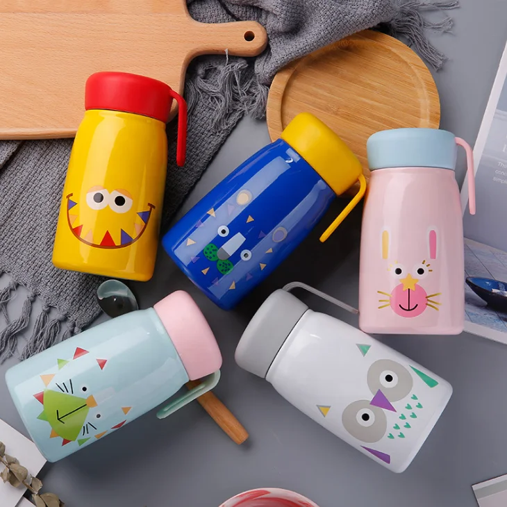 Best Selling Products Creative Cartoon 320ml Insulation Vacuum Flask 304 Stainless Steel Children Water Bottle With Handle Lid