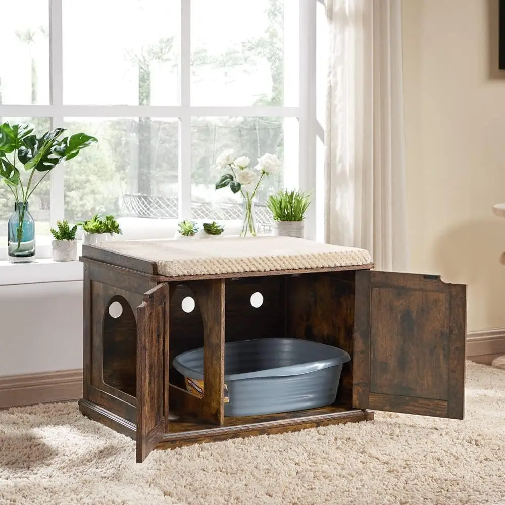 Country Style Large Cat Cabinets Dog-Proof Hidden Litter Boxes with Lids Pet Houses & Furniture in the Form of Cat Toilets