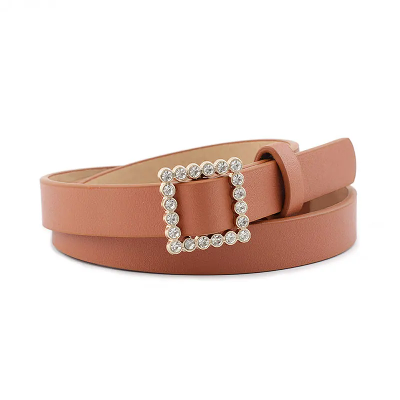 
2021 New Fashion Woman Belt Luxury Bling Sparkle Diamonds Square Buckle Belts Women Pu Waistband Belt 