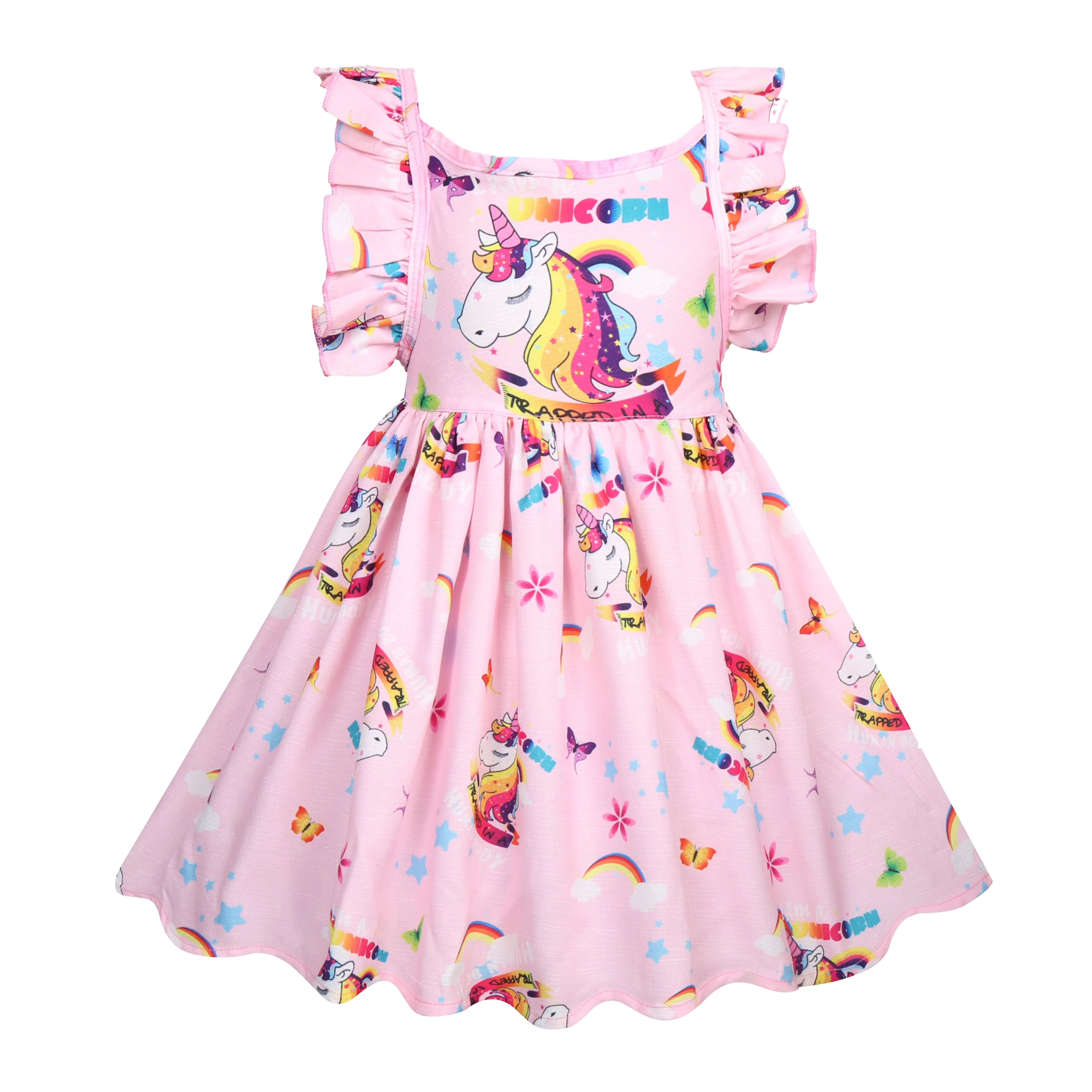 LQSZ 2022 New Fashion Summer Cool Cartoon Cute Unicorn Pleated Skirt Printed Sleeveless Kids Children Little Girl Dress