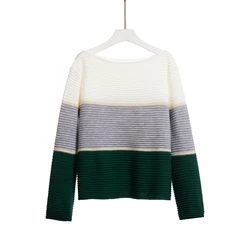 Casual Patchwork Long Sleeve Knitwear Autumn Loose Sweaters Women Tops
