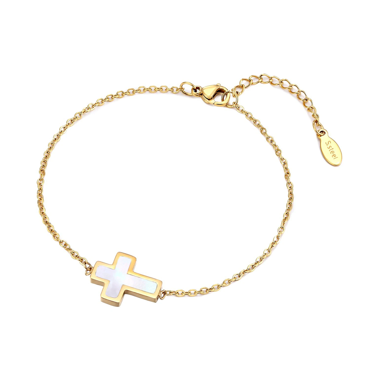 new collection popular stainless steel mother of pearl cross charm friendship bracelets jewelry for women
