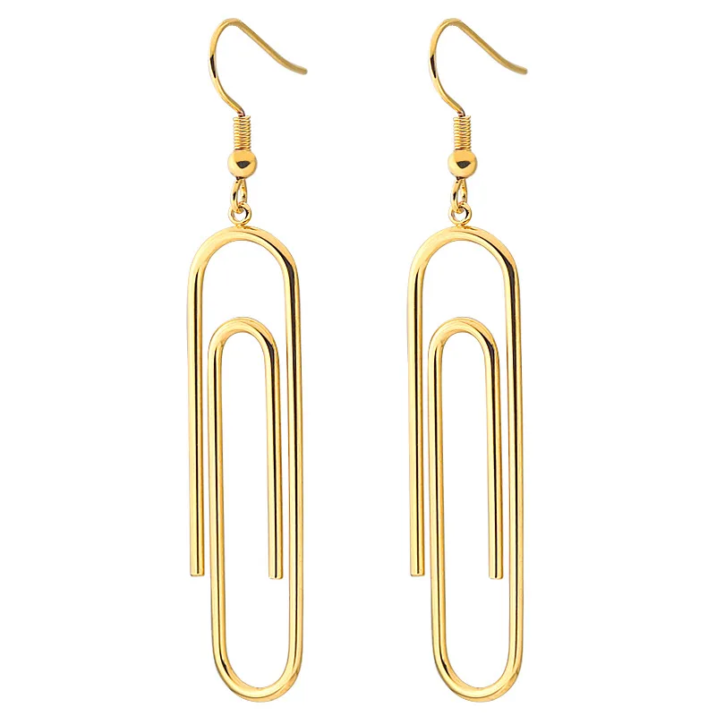Charm Popular Statement Jewelry Stainless Steel Big Long Paper Clip Women Drop Earrings