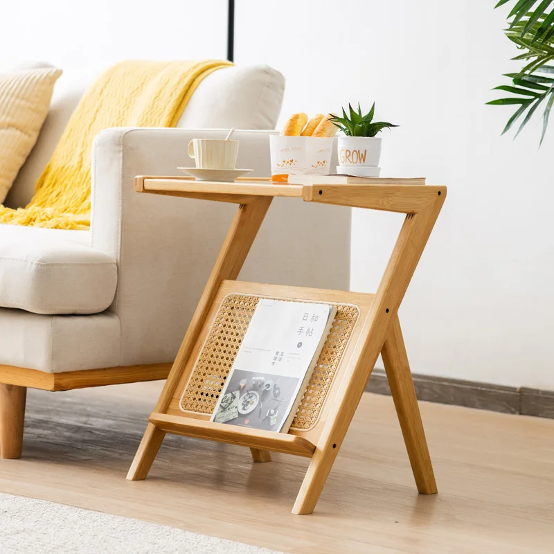 Sofa side rattan woven coffee table glass bedside table corner small luxurious bamboo table