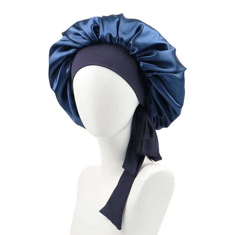 Solid color multicolor satin solid stretch ribbon shower makeup cap anti-knot beauty perm cap