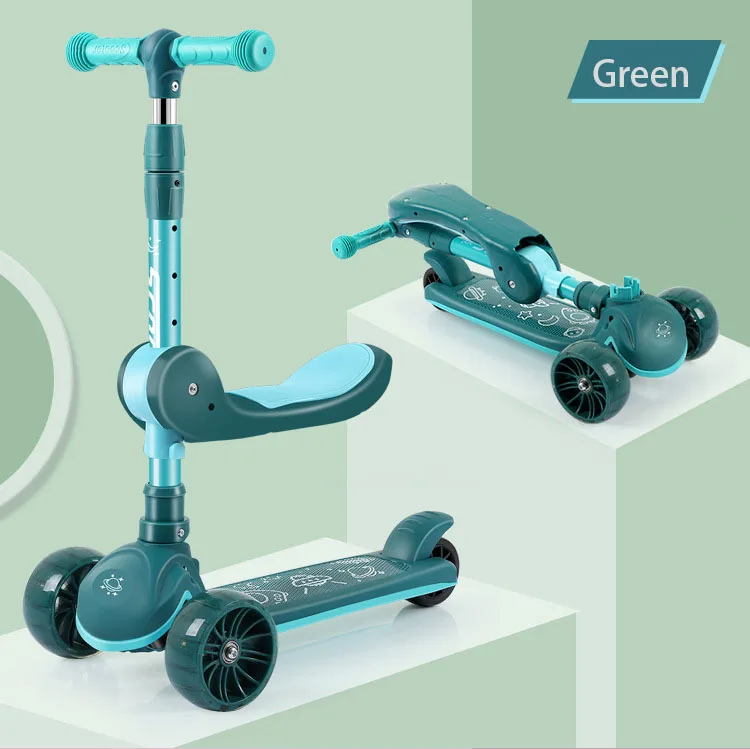 The factory shipped the new pink Princess children three-wheel scooter can sit and stand with light music balance car