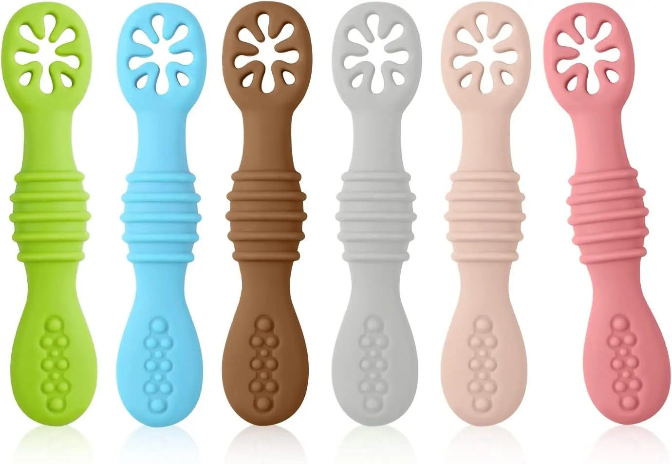 BHD Dishwasher Safe Soft Tip First Stage Silicone Infant Training Spoon BPA Free Chewable Teething Baby Spoon for Boys and Girls