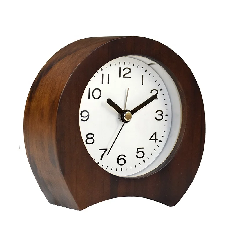 Small size mini solid wood frame quartz analog wooden square alarm clock for table desk decor