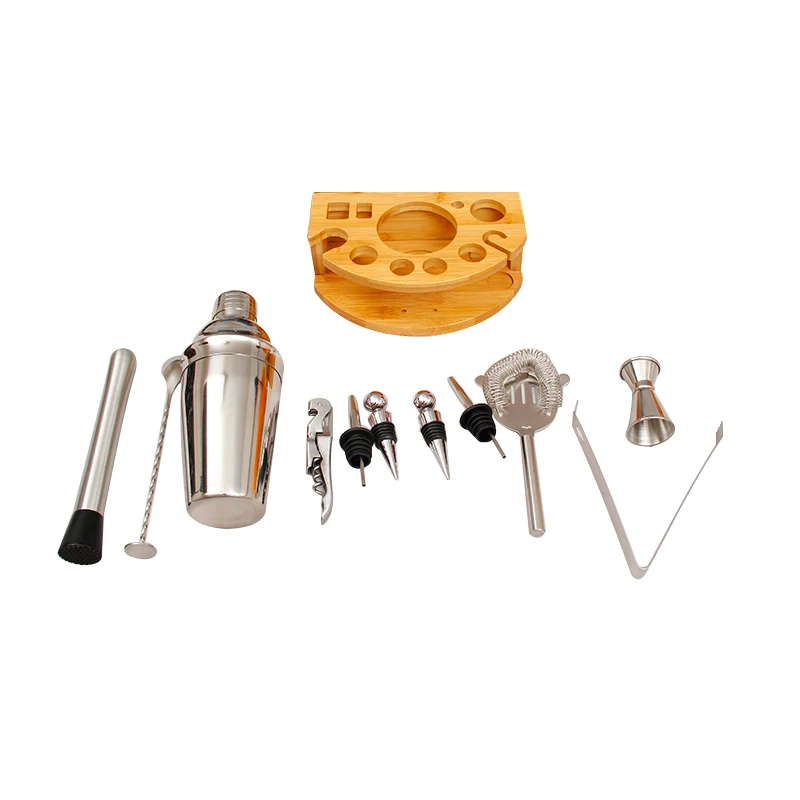 
Complete Bartender Mixology Kit Cocktail Shaker Set Gold Stainless Steel with Bamboo Stand Elegant Bar Tools,bar Tools Metal 