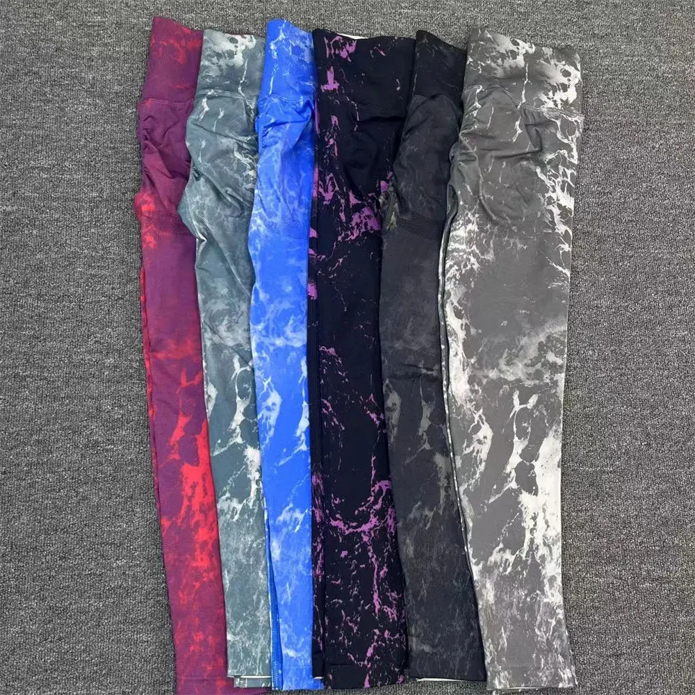 Hot Seamless Tie dye Yoga Sports Fitness Sets High Waist Hip Raise Trousers Beauty Back Bra Suits Women Workout Gym Leggings Set