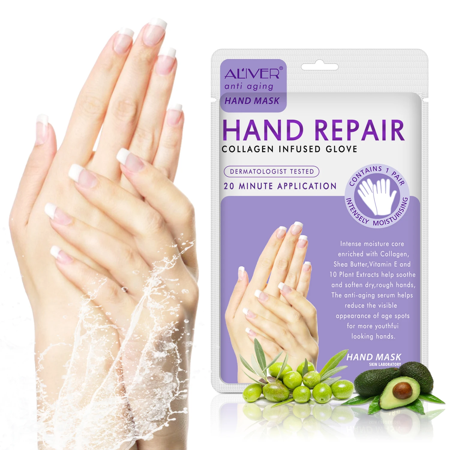 ALIVER Natural Herbal Lavender Hand Care Exfoliating Moisturizing Hand Mask Whitening Nourishing Hand Mask