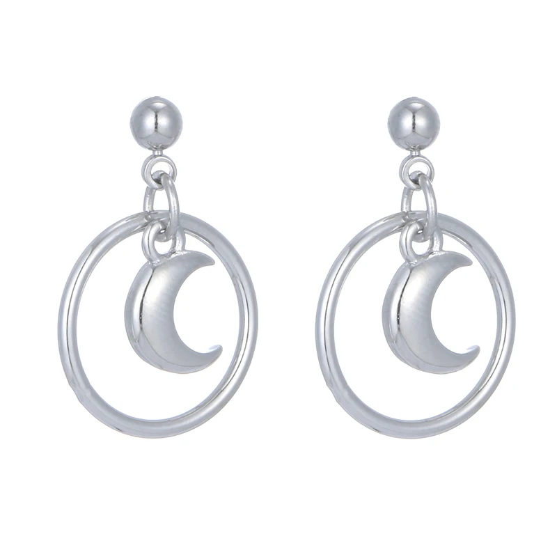925 Sterling Silver Earrings Circles Moon Stud For Women Jewelry