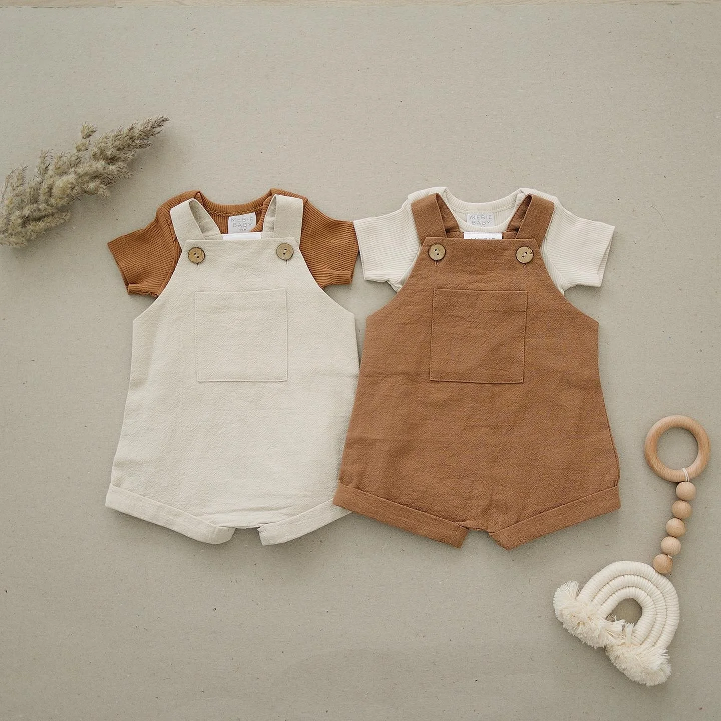 OEM Wholesale Custom Baby Gender Summer Organic Cotton Baby Boy Girl Romper Solid Color Suspender Overalls