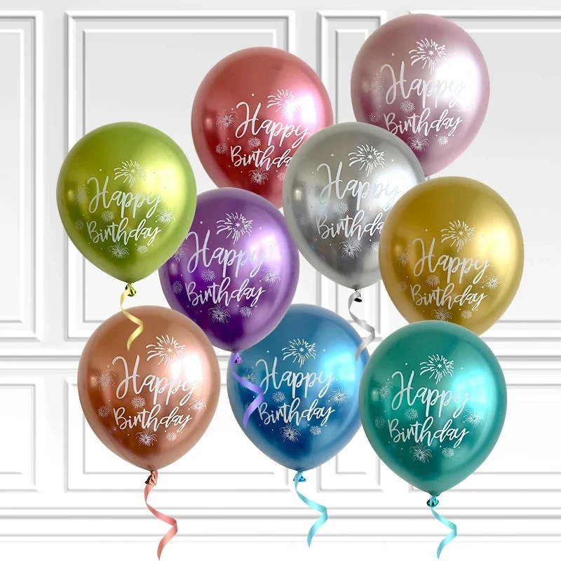 New  Customed 12inches Chrome Metallic Latex Balloon Happy Birthday Printed Globos Party Supplies Qualatex Balloons