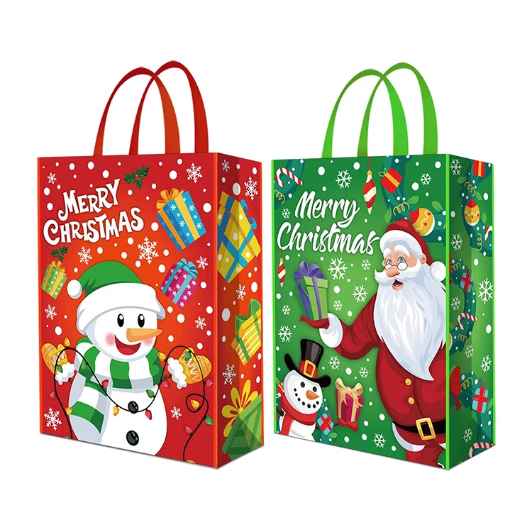 Очень большие рождественские нетканые подарочные сумки, многоразовые продуктовые сумки для покупок с ручками для детей, праздничные подарки