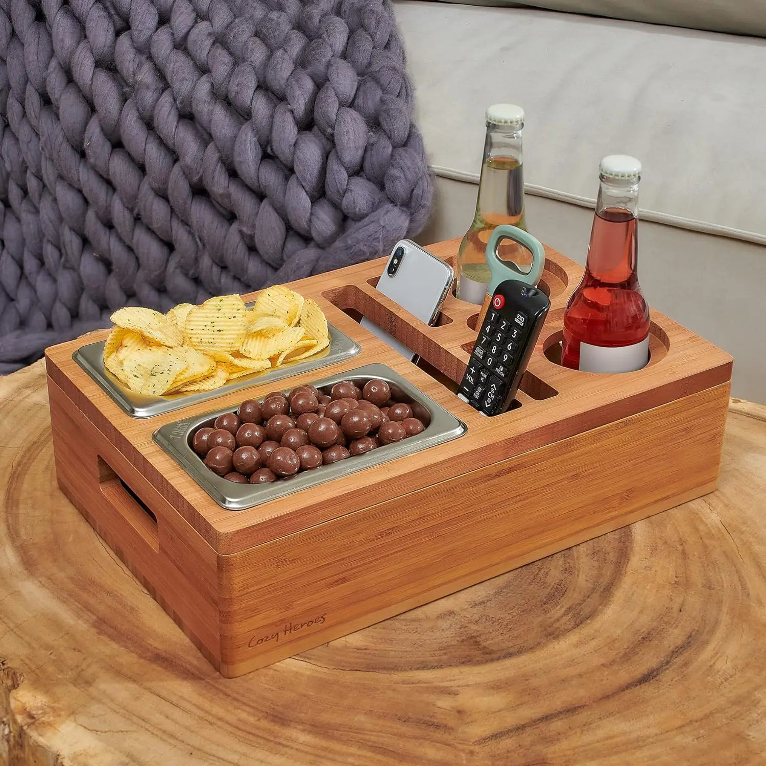 Couch Island Cup & Drink Holder with Snack Tray Snack Caddy for  Couch Sofa,Bed,TV Lovers. Couch Console Caddy Bar Tray