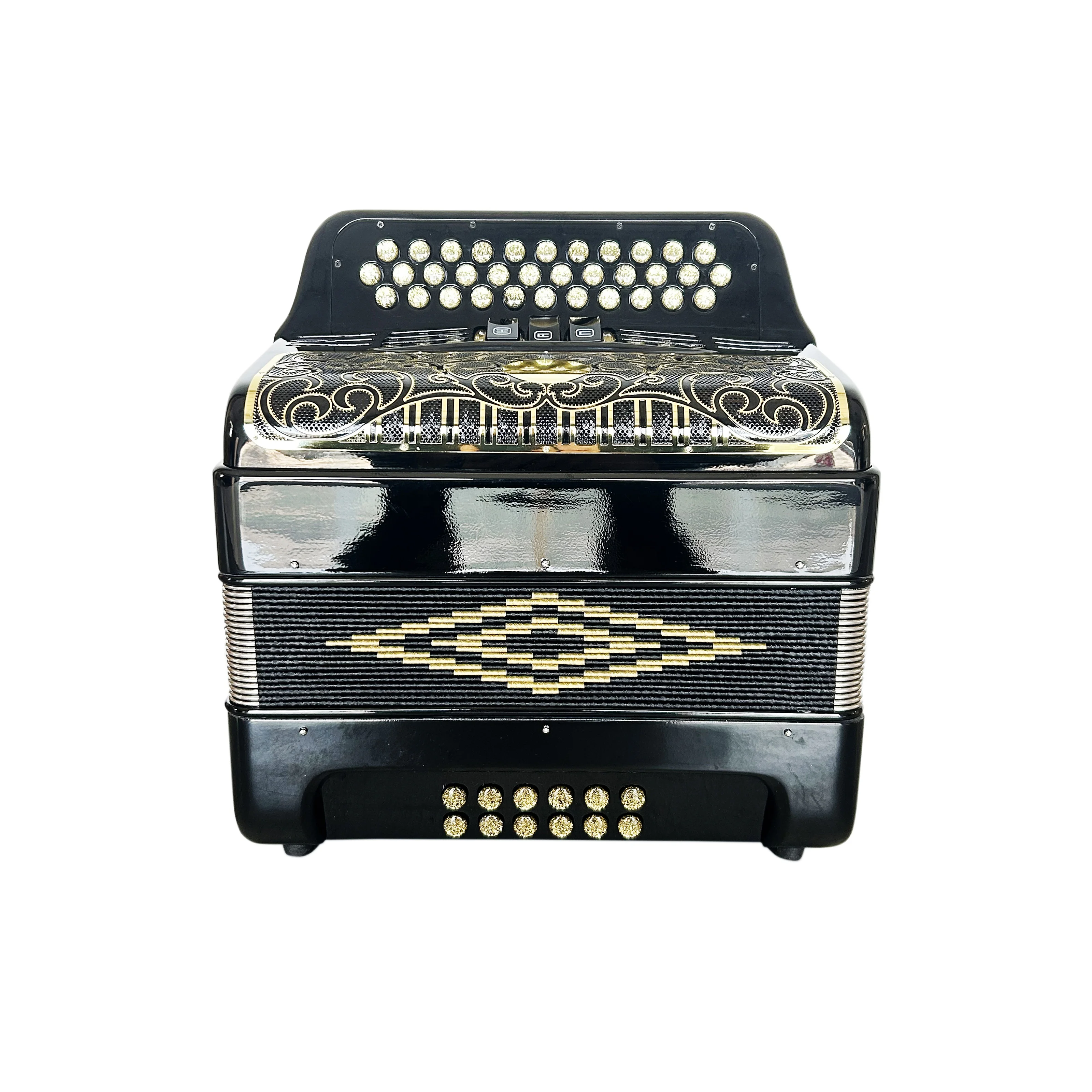 SEASOUND 34 Buttons 12 Bass 3 Registers BrIght Black Accordion Black Gold Grill Gold Buttons Musical Acordeon JB3412C