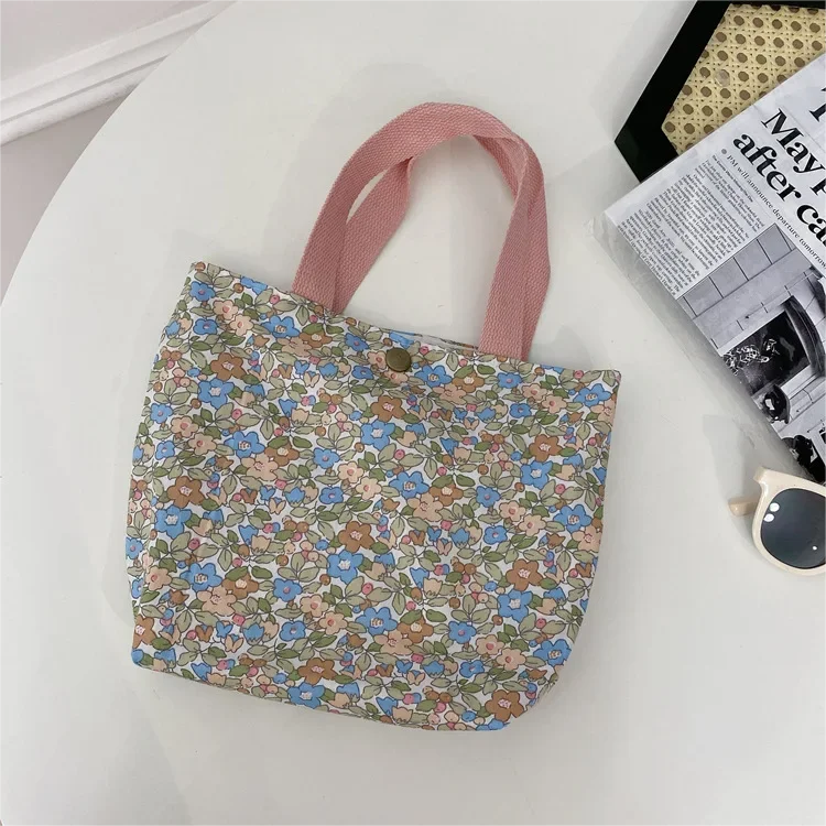Women Floral Handbag Bag Small Cotton Canvas Lunch Bag Casual Storage Tote Female Eco Vintage Portable Shopping Bags