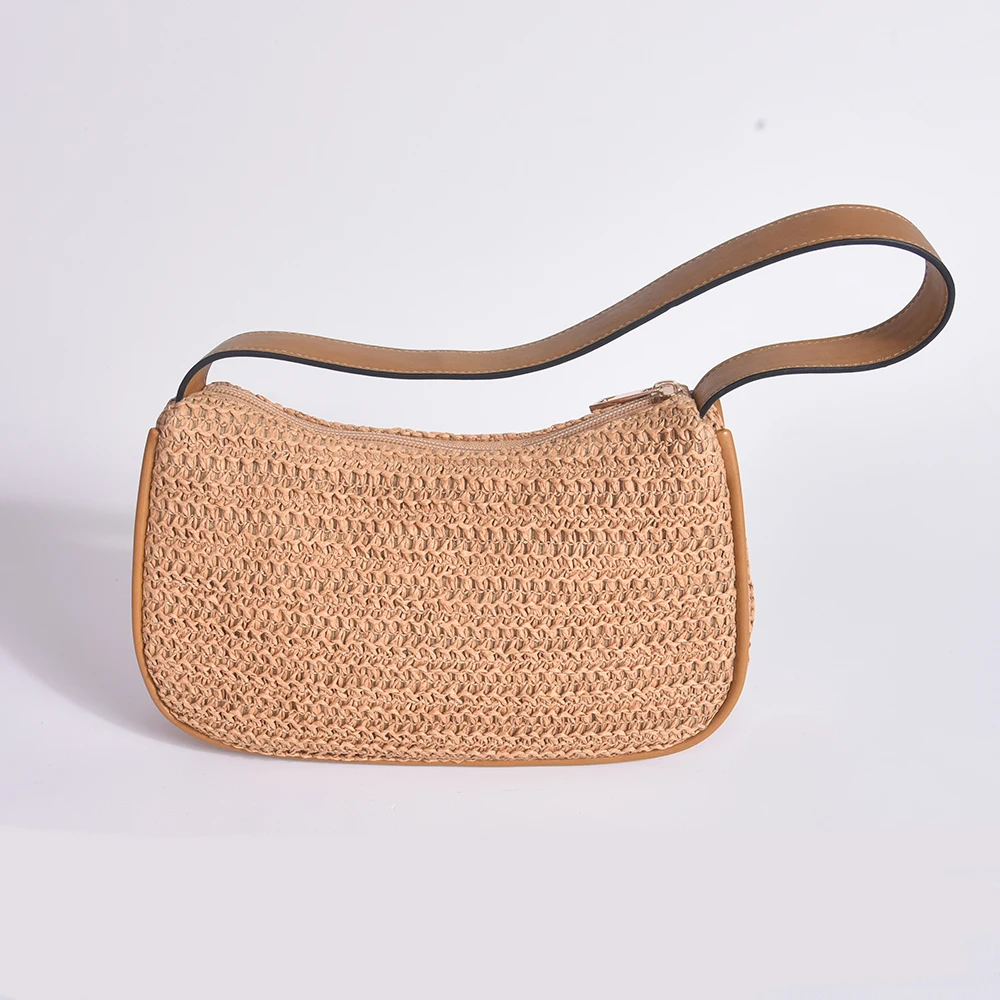 Custom useful simple style straw lightweight portable handbag makeup bag travel organizer cosmetic bags