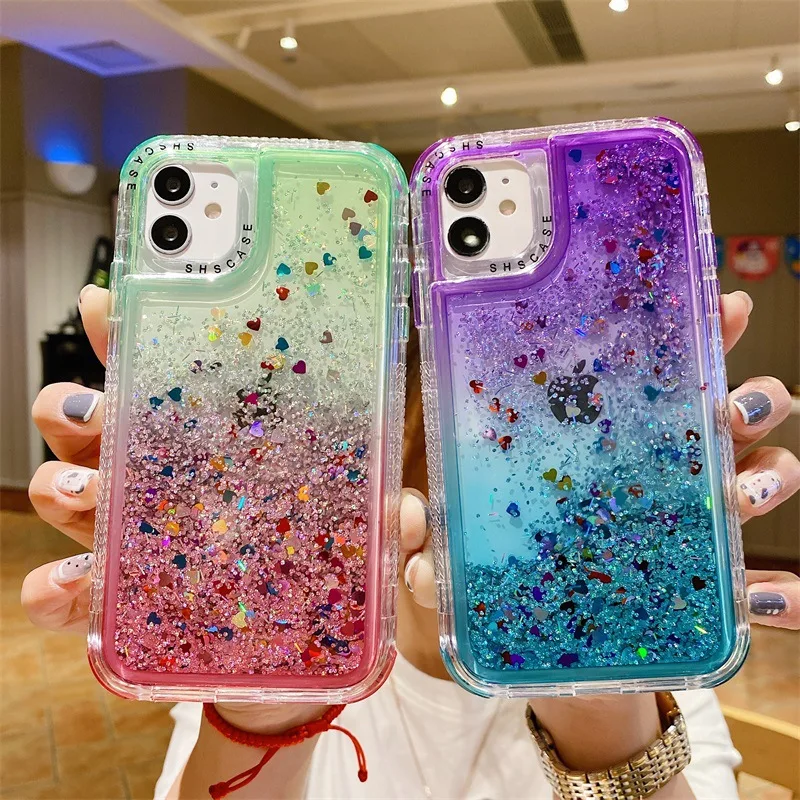 Bling Bling 3 in 1 PC TPU Gradient Quicksand Glitter Phone Case For iPhone 12 12 Pro Glitter Cases