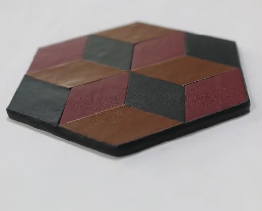 Custom round design leather coffee cup coaster mats for car cup holders