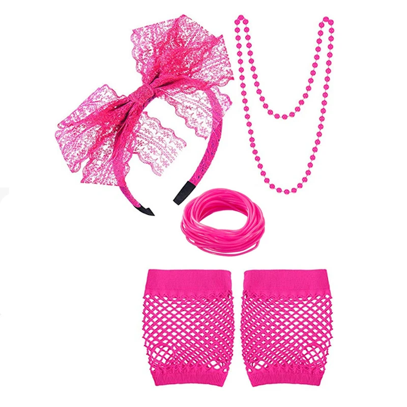 2022 new drop ship 80s Accessories Neon Necklace Fishnet Gloves Headband Bracelet Hen Party Dance Show ECOPARTY