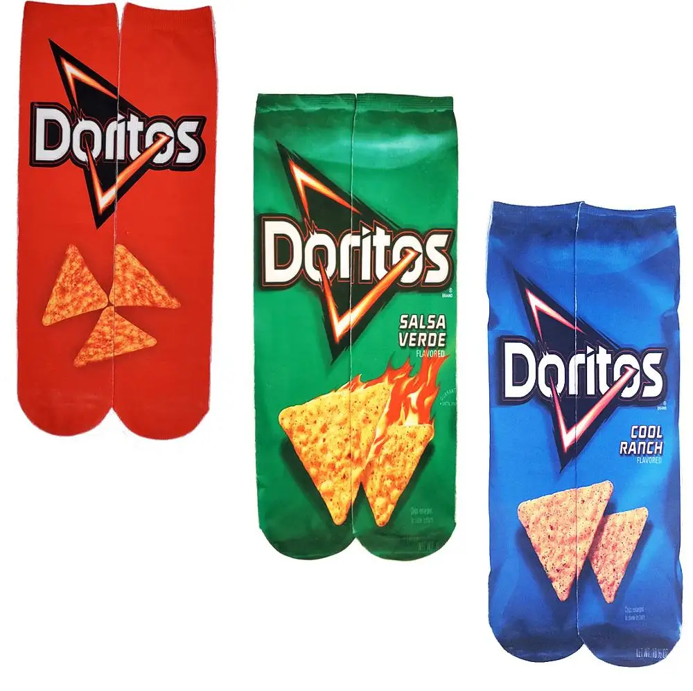 Amazon chips puffed food zero food socks middle tube heat transfer stockings socks Europe and America 3D digital printing socks