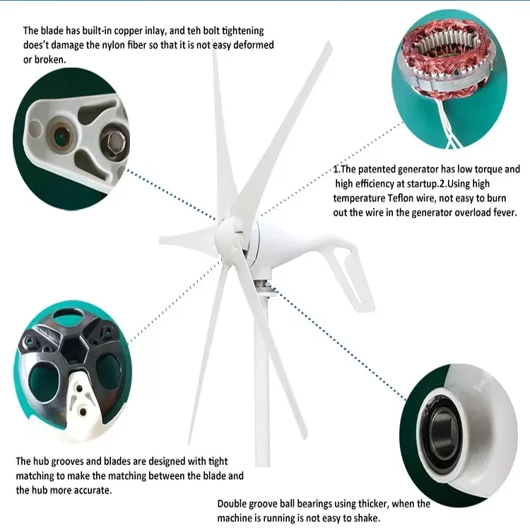 Low Wind Speed Free Energy Horizontal Windmill 3/5/6 Blades 200w 300w 400w Wind Turbine Generator 12v 24v With Free Controller